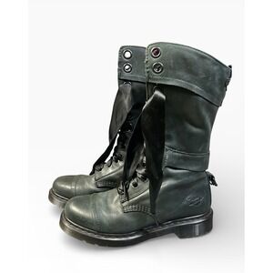 Doc Dr Martens Triumph 1914 Floral Green Leather Boots 12 Eye Tall Womens Size 9